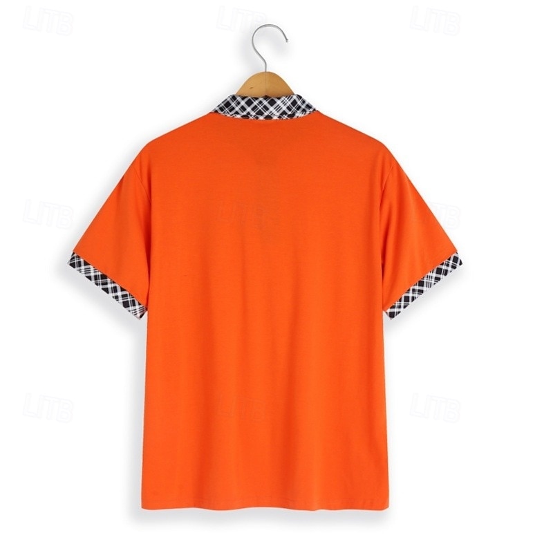 Men's Cotton Blend Polo Shirt Golf Shirt Casual Sports Lapel Short Sleeve Fashion Basic Houndstooth Plaid / Check Patchwork Pocket Summer Spring Slim Fit White Light Blue Orange Khaki Grey Cotton3