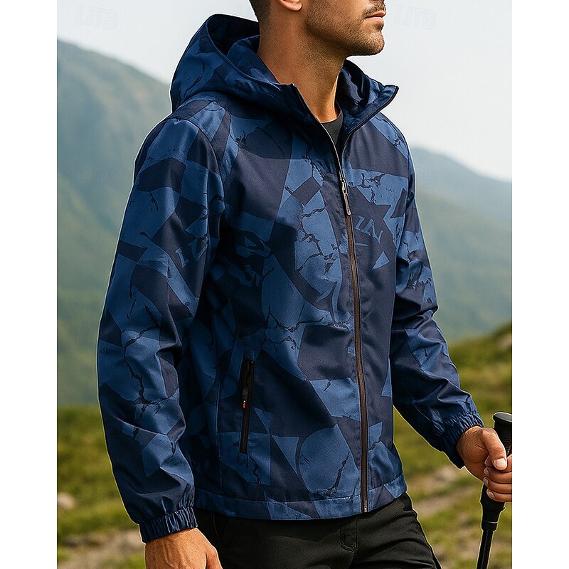 Men's Windbreaker Softshell Jacket Hiking Jacket Outdoor Waterproof Windproof Hiking Outfits Hiking Clothes Spring Autumn / Fall Top Camping / Hiking / Caving Running Printing Dark Grey Black Blue3