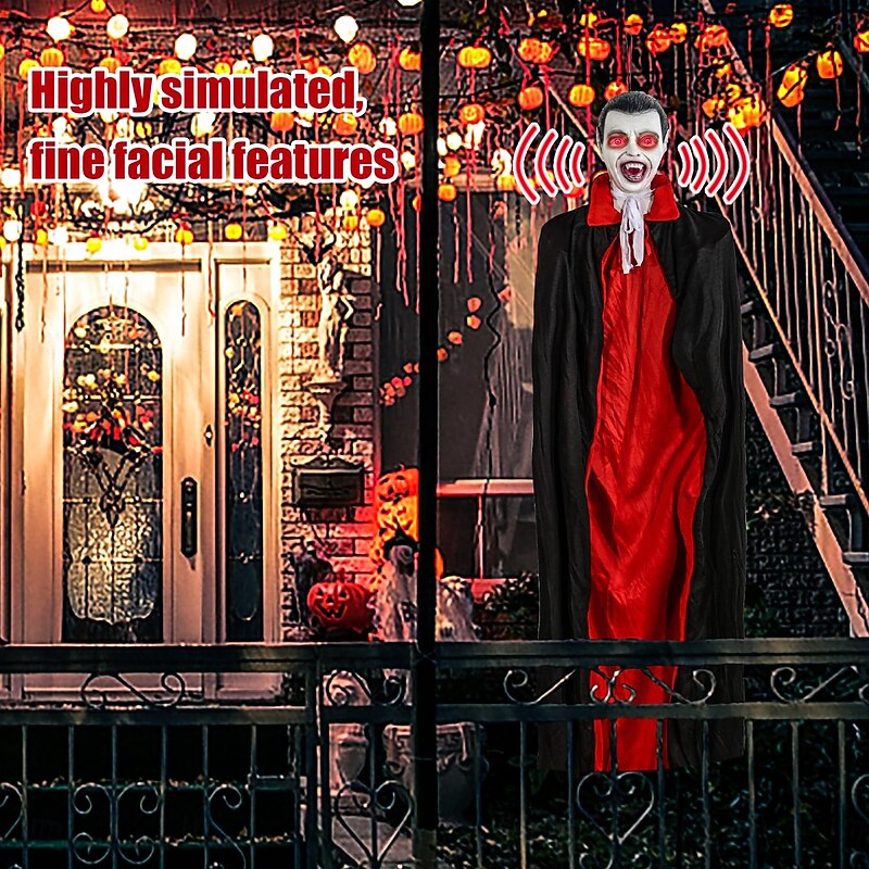 Halloween Hanging Vampire Props, Life Size Hanging Ghost Dead Body, with Voice-activated Sensor & Glowing Eyes, for Halloween Haunted Houses Party Outdoor Decorations4