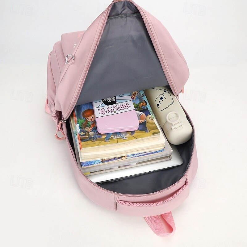 Girls' Cute Cat Print School Backpack with Keychain, Lightweight Waterproof Bookbag, Pink Purple Blue Black4