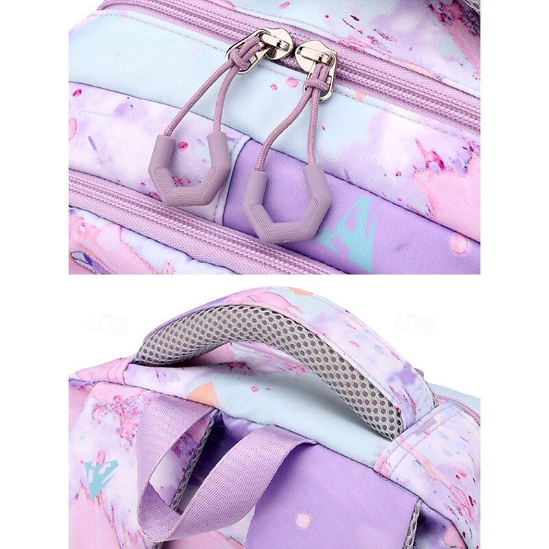 Teen Girl''s Water-Repellent Large Capacity Backpack – Pastel Marble Print School Bag with Multi-Compartments and Padded Straps for Middle and High School4