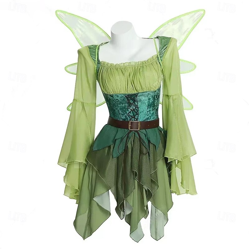 Retro Vintage Medieval Renaissance Dress Wings Ears Elf Elven Fancy Dress Women's Fantasy Halloween Carnival Masquerade Performance Party LARP Adults' Dress Wings Earring