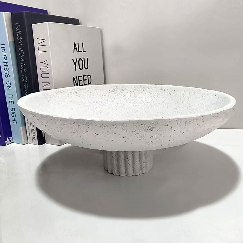 Large Decorative Resin Pedestal Bowl, Modern White Centerpiece Fruit Bowl for Kitchen Counter, Stylish Home Decor Accent Dish