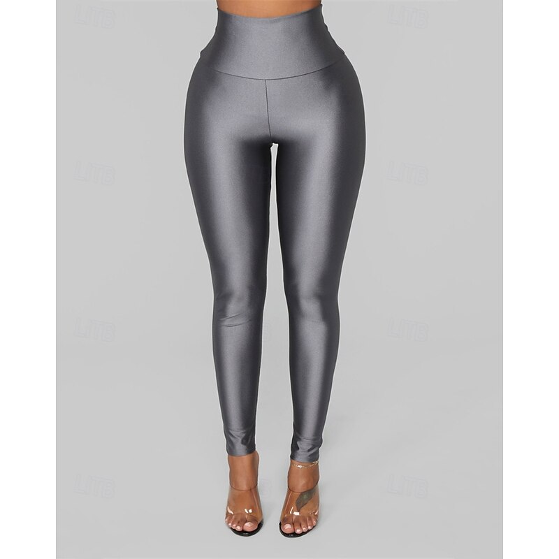 Women's Shorts Leggings Cozy Leggings Streetwear Casual Full Length High Waist Plain Elastic Waist Breathability Stretchy Vacation Street Daily Wear Maroon Camel Wine Black Spring Fall Regular Fit4