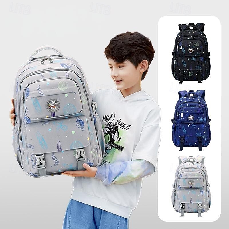 Kids Galaxy Print Backpack with Multi-Pocket Design – Lightweight Waterproof School Bag for Boys, Ideal for Elementary Students and Daily Use - Main Image
