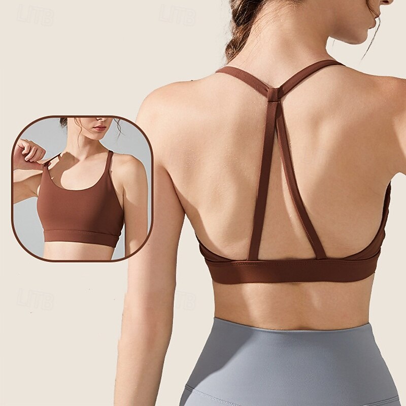 Women's Workout Tank Tops Sports Bra Underwear Quick Dry High Supports Breathable Wireless Padded Solid / Plain Color Sport Activewear Black Pink Gym Fitness Yoga