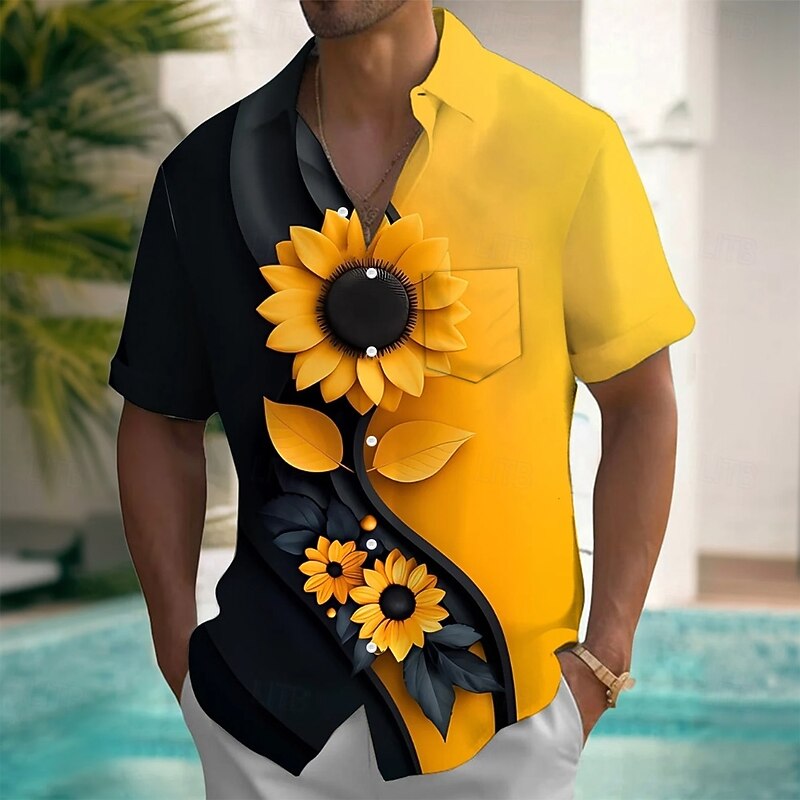 Men's Smoky Floral Print Halloween Costumes Shirt Summer Shirt Button Up Shirt Short Sleeve Vintage Retro Outdoor Vacation Dailywear Summer Spring Turndown 3D Print Collared Shirts Front One Pocket3