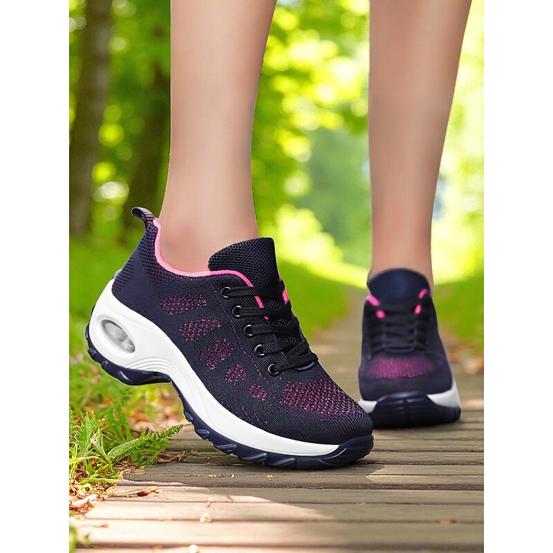 Women's White Breathable Flyknit Sneakers – Lightweight Air-Cushion Walking Shoes for Fitness, Travel and Daily Wear