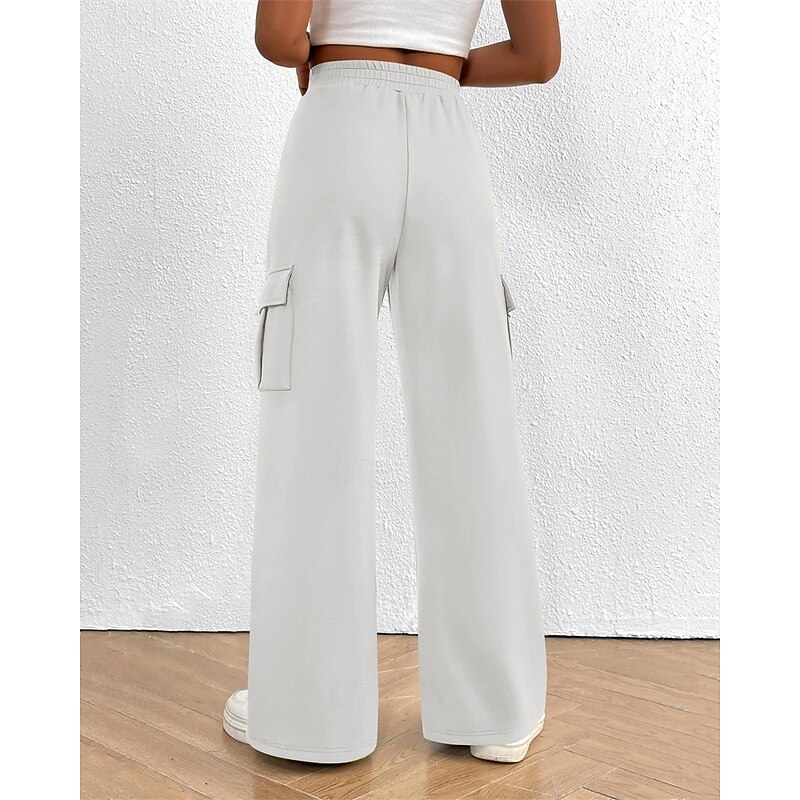 Women's Cargo Pants Pants Trousers Fashion Streetwear Full Length High Waist Solid Colored Pocket Comfortable Micro-elastic Sports & Outdoor Daily Wear Wine Apricot Black White Spring Fall Regular Fit4