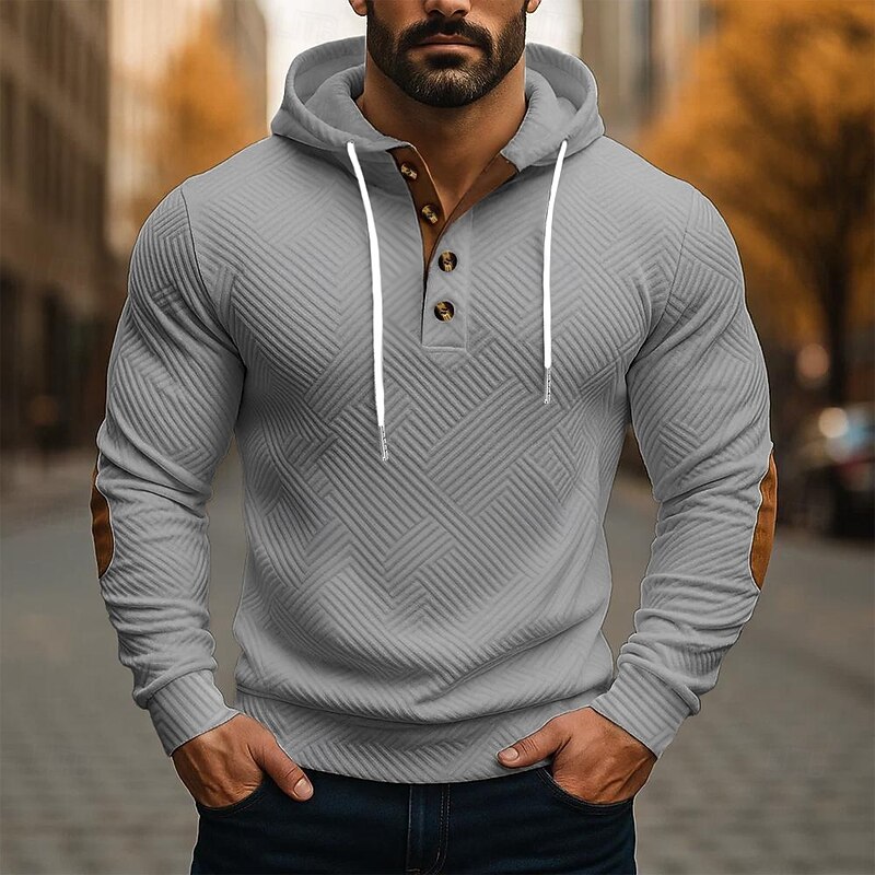 Men's Hoodie Button Up Hoodie White Navy Blue Brown Khaki Gray Hooded Geometric Plain Textured Sports & Outdoor Casual Daily Streetwear Cool Sportswear Spring &  Fall Clothing Apparel Hoodies4