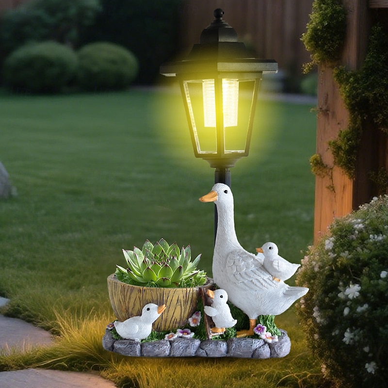 1 Pc Outdoor Solar Creative Flower Pot, Duck Decorative Light, Duck Couple Landscape Light, Courtyard Garden, Terrace Path, Lawn Light2