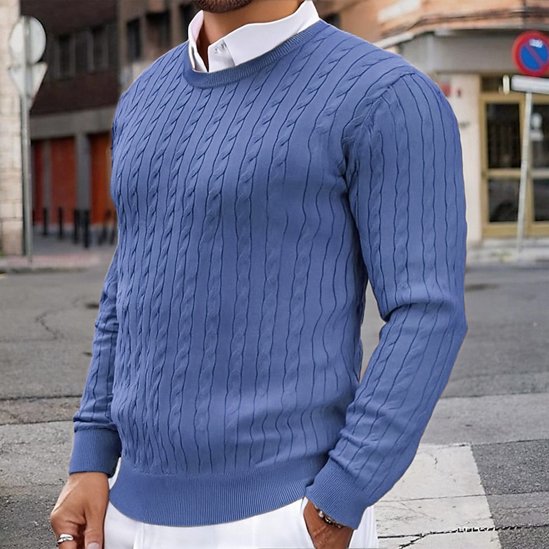 Men's Pullover Sweater Jumper Cropped  Sweater Knit Sweater Ribbed Cable Knit Knit Regular Tops Knitted Solid / Plain Color Crewneck Fashion Casual Vacation Daily Wear Clothing Apparel Fall & Winter3