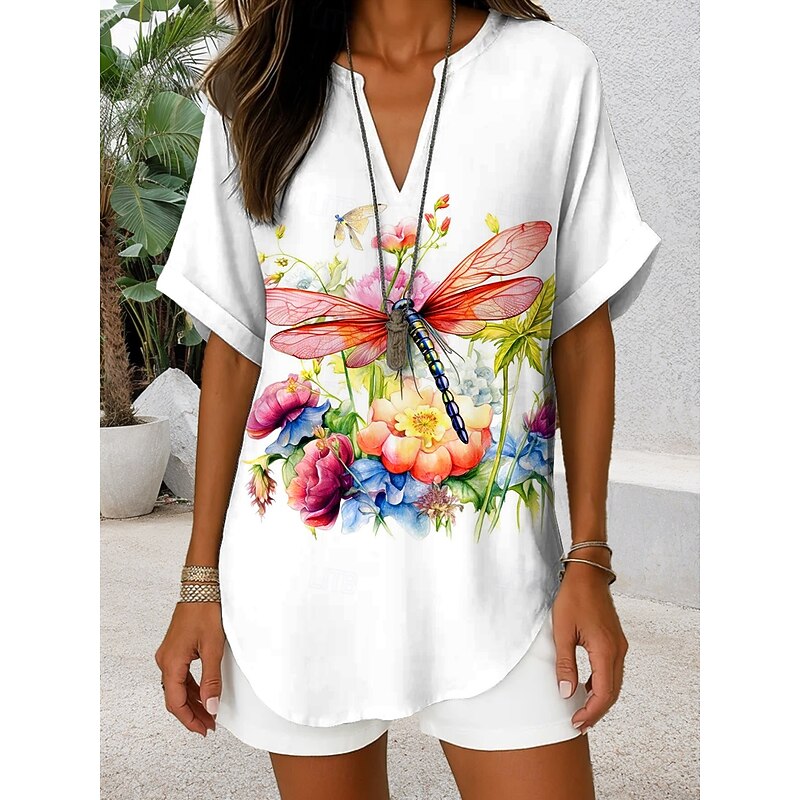 Women's Blouse V Neck Graphic Butterfly Daily Stylish Casual Short Sleeve Regular Tops Daily Holiday Black Red Blue Purple Summer Spring4