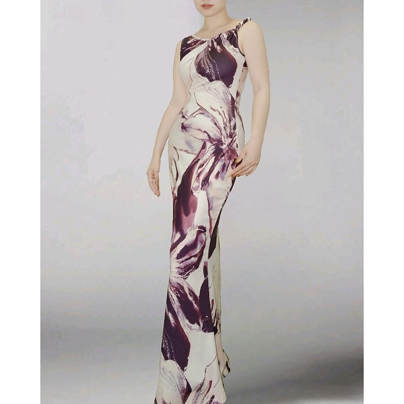 Women's Long Dress Maxi Dress Print Dress Fashion Outdoor Going out Weekend Regular Fit Flower Sleeveless One Shoulder Purple Green Summer2