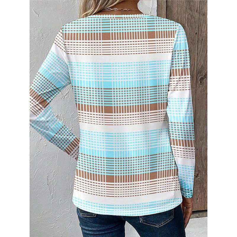 Easter Women's T shirt Long Sleeve Crew Neck Long Sleeve Tunic Graphic Plaid Stylish Modern Casual Regular Tops Daily Print Yellow Pink Blue Purple Green Fall Prefall2
