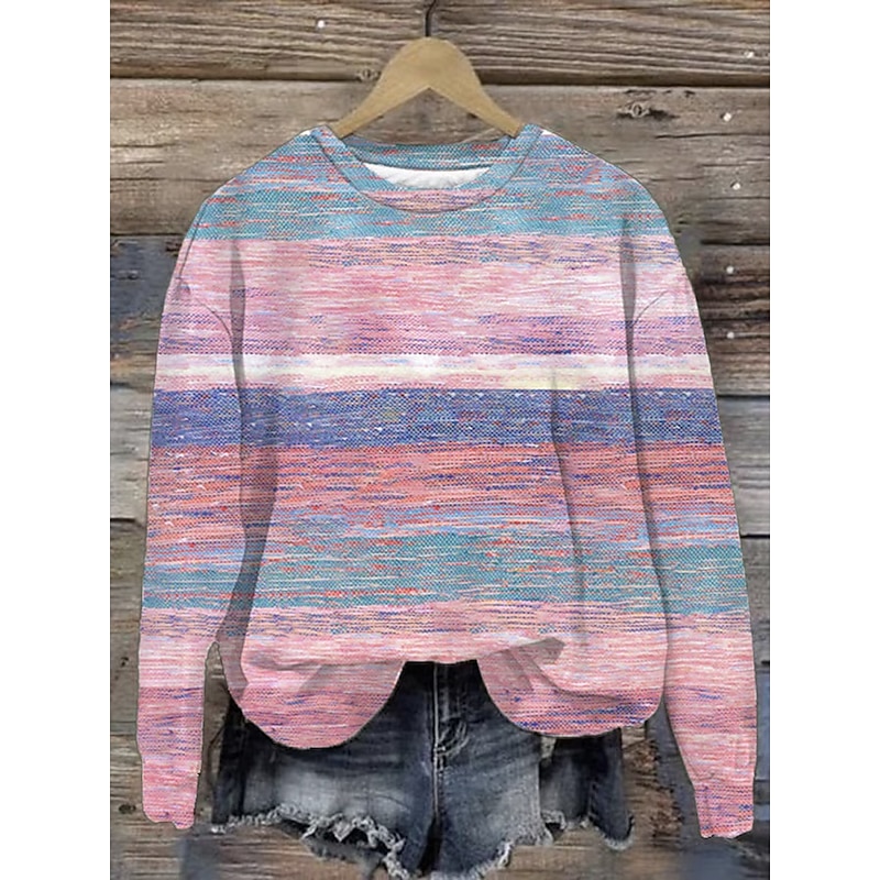 Women's Pullover Sweatshirt Hoodies Graphic Geometric Striped Fashion Casual Long Sleeve Crew Neck Regular Tops Street Dailywear Print Pink Blue Purple Orange Spring Fall Winter