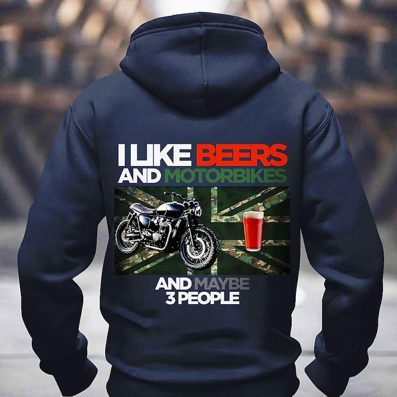Men's Funny Hoodie I Like Beers & Motorbikes & Maybe 3 People | Biker Beer Lover Long Sleeve Gift2