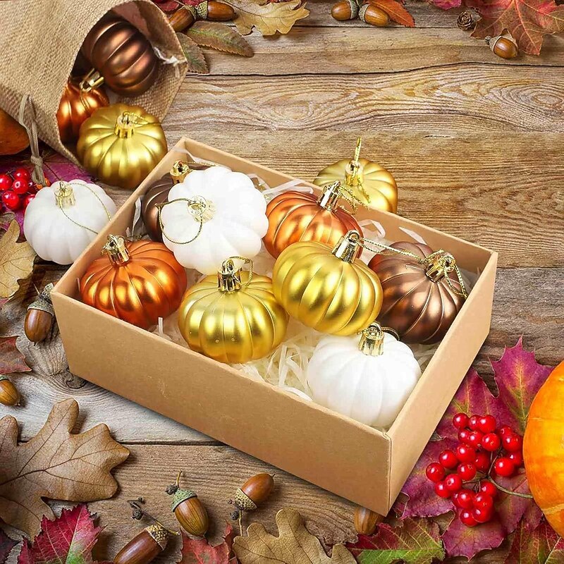 24 pcs Halloween Hanging Pumpkin Ornaments Fall Mini Thanksgiving Ball Ornaments, 2in Flat Artificial Pumpkin Decorations for Harvest Festival, Halloween Party, Autumn Wreath or Table Display2