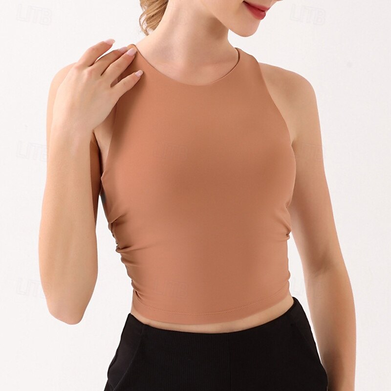 Women's Racerback Bra Workout Tank Tops Sports Bra Underwear Medium Support Breathable Wireless Padded Solid / Plain Color Sport Activewear Black Orange Gym Fitness Yoga3