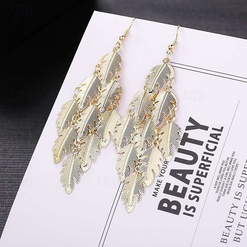 Drop Earrings Classic Leaf Earrings Jewelry Silver / Black / Gold For Wedding Gift Daily Festival2