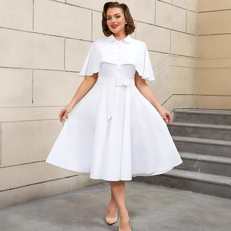 Retro Vintage 1950s Rockabilly Midi A Line Dress Flare Dress Plus Size A-Line Fancy Dress Women's Vacation Homecoming Party & Evening Adults Dress Belt Spring & Summer