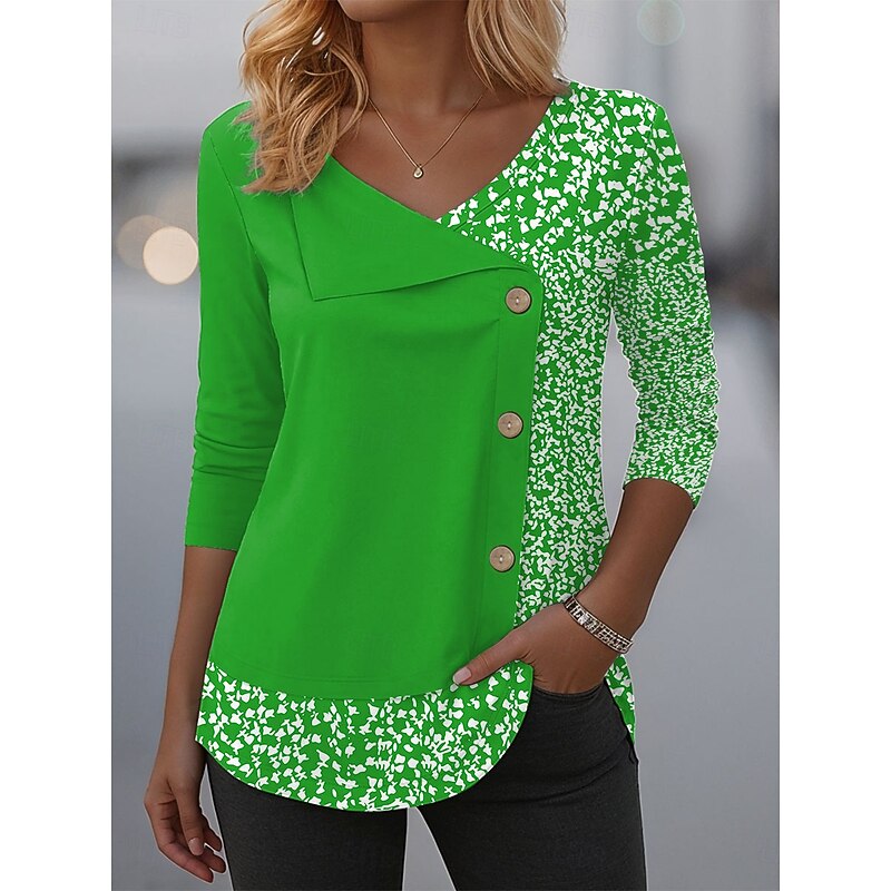 Women's Blouse Tunic V Neck Long Sleeve Buttons Floral Graphic Fashion Stylish Casual Crew Neck Regular Tops Daily Patchwork Print Red Blue Purple Green Spring Fall Winter3