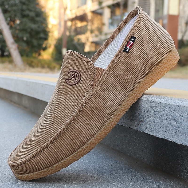 Men's Brown Corduroy Slip-On Loafers – Lightweight Casual Walking Shoes for Daily Wear and Travel