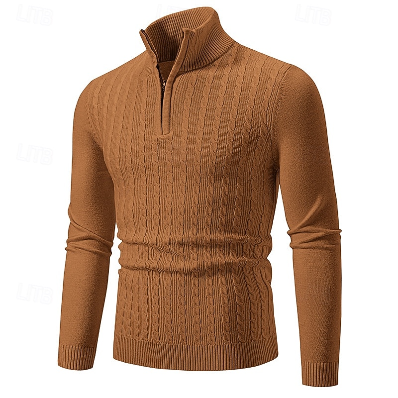 Men's Pullover Sweater Jumper Quarter Zip Sweaters Knit Sweater Ribbed Knit Regular Tops Knitted Plain Stand Collar Fashion Casual Vacation Daily Wear Clothing Apparel Fall Winter Black Navy Blue S M