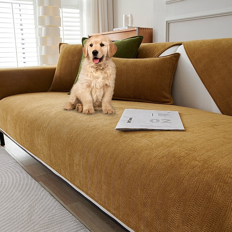 Herringbone Chenille Sofa Cover For Pet Fabric Waterproof & Antifouling Couch Cover Pet Friendly