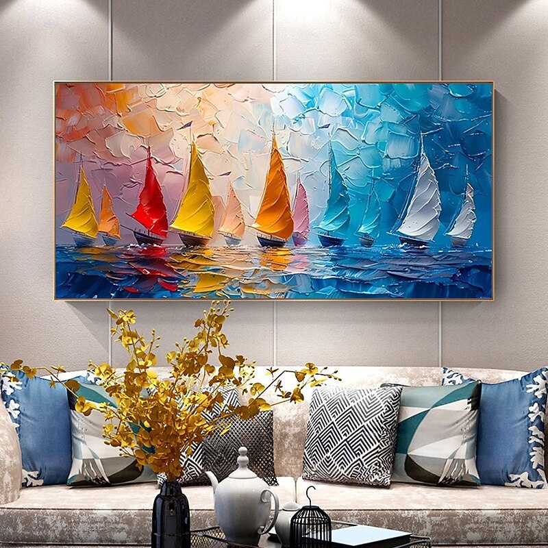 Mintura Handmade Abstract Bost Oil Paintings On Canvas Wall Art Decoration Modern Ship Landscape Picture For Home Decor Rolled Frameless Unstretched Painting3