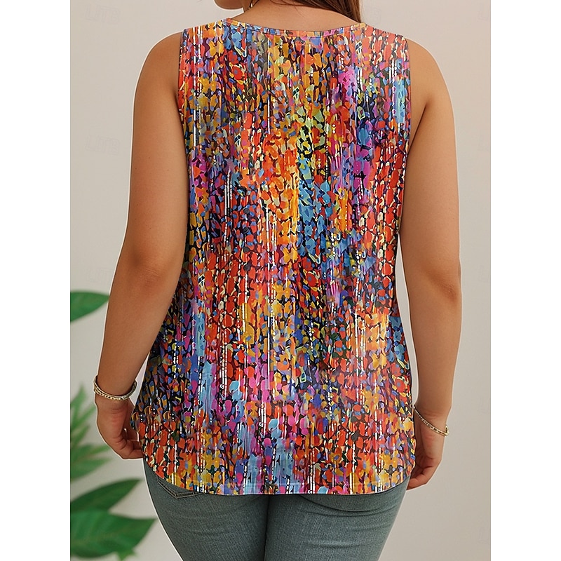 Women's Plus Size Tops T Shirt Graphic Abstract Sleeveless V Neck Casual Daily Polyester Summer Yellow Blue2