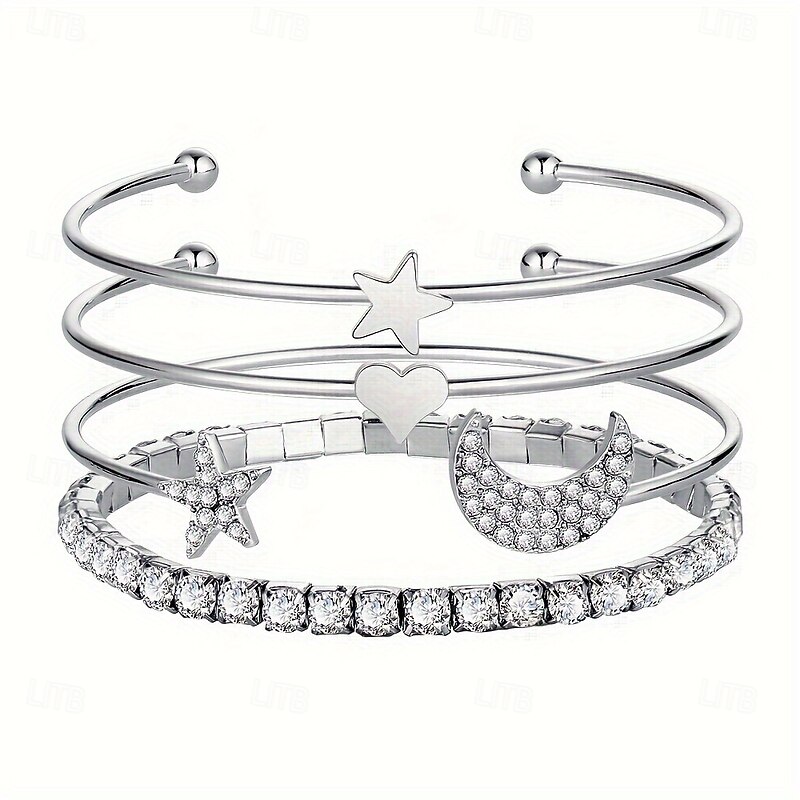 Women's Bracelet Bangles Geometrical Moon Heart Star Elegant Fashion Luxury Alloy Bracelet Jewelry Silver / Golden For Party2