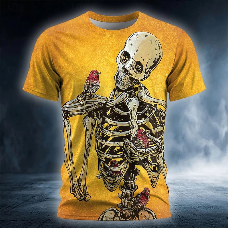 David Lozeau Men's Skull Butterfly T Shirt Short Sleeve T shirt 3D Print Crew Neck Shirt Gothic Horror Party Street Casual Lake Blue Yellow Red Summer Spring All Seasons Clothing Apparel S M L XL4
