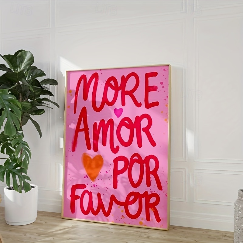 1pcs More Amor Por Favor Wall Art Bright Stylish And Modern Pink Canvas Poster with Love Quotes Decorative Poster for Home Bedroom3