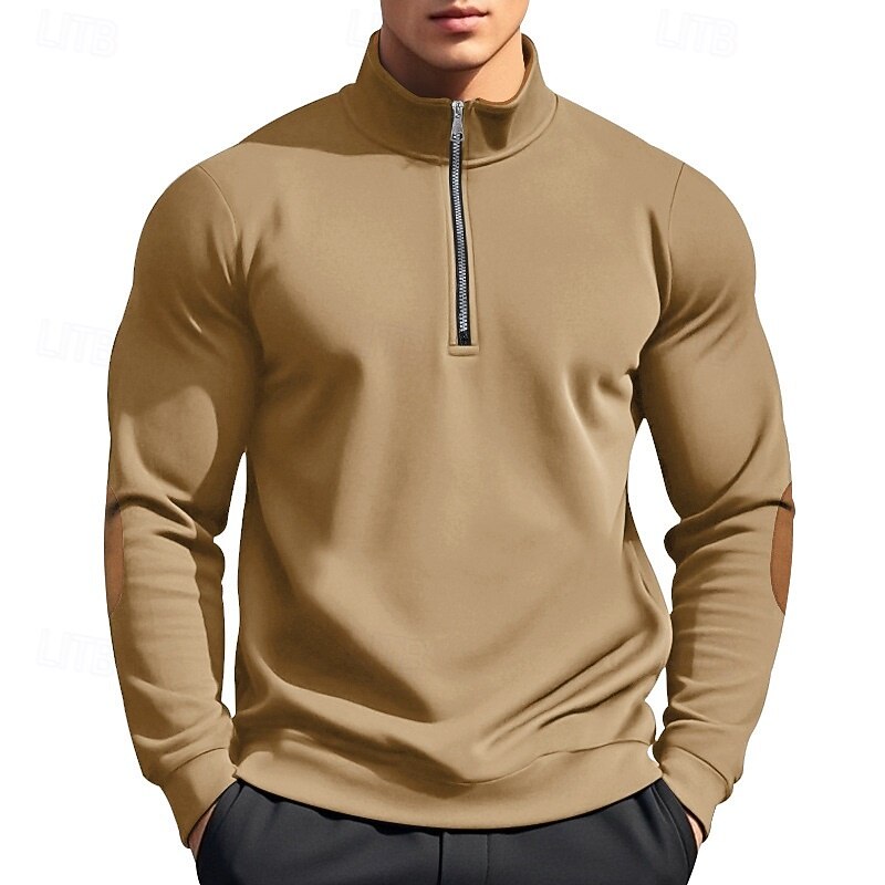 Men's Sweatshirt Zip Sweatshirt Fleece Hoodie Black Wine Camel Light Grey Dark Gray Standing Collar Plain Zip Up Patchwork Quarter Zip Sports & Outdoor Casual Daily Streetwear Cool Sportswear Fall4