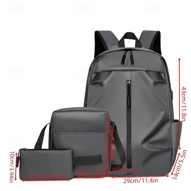 Men's 3-Piece Black Backpack Set – Waterproof School Bag with Shoulder Bag & Pouch for College, Work & Travel3
