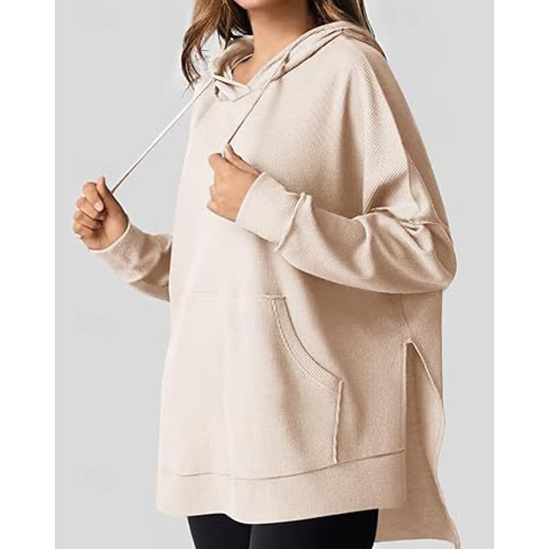 Women's Pullover Hoodie Sweatshirt Hoodies Plain Casual Long Sleeve Hooded Regular Tops Street Going out Pocket Blue Brown Green Beige Gray Fall Winter2