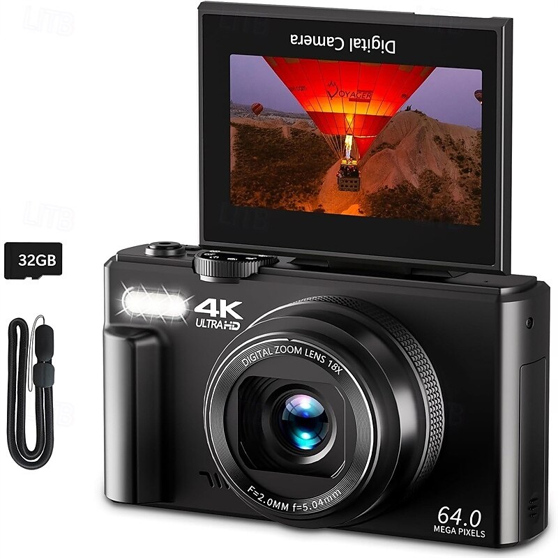4K Digital Camera for Photography 64MP Vlogging Camera for YouTube with 3 180 Flip Screen 18X Digital Zoom Point and Shoot Camara with 32GB Micro SD Card for Beginner2