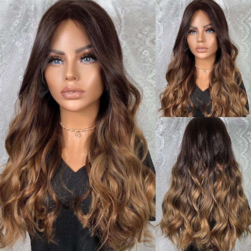 Human Hair 5x5 Closure 13x4 Lace Front Wig Middle Part Brazilian Hair Wavy Brown Wig 130% 150% Density with Baby Hair Ombre Hair 100% Virgin Glueless Pre-Plucked For Women Long Human Hair Lace Wig