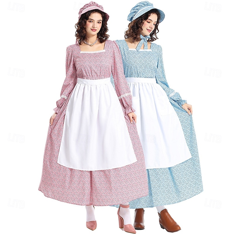 19th Century 1800s Old West Cosplay Costume Prairie Dress Bonnet and Apron Set Pioneer Floral Fancy Dress Women's Halloween Carnival World Book Day School Event Dress Up Historical reenactment Adults'