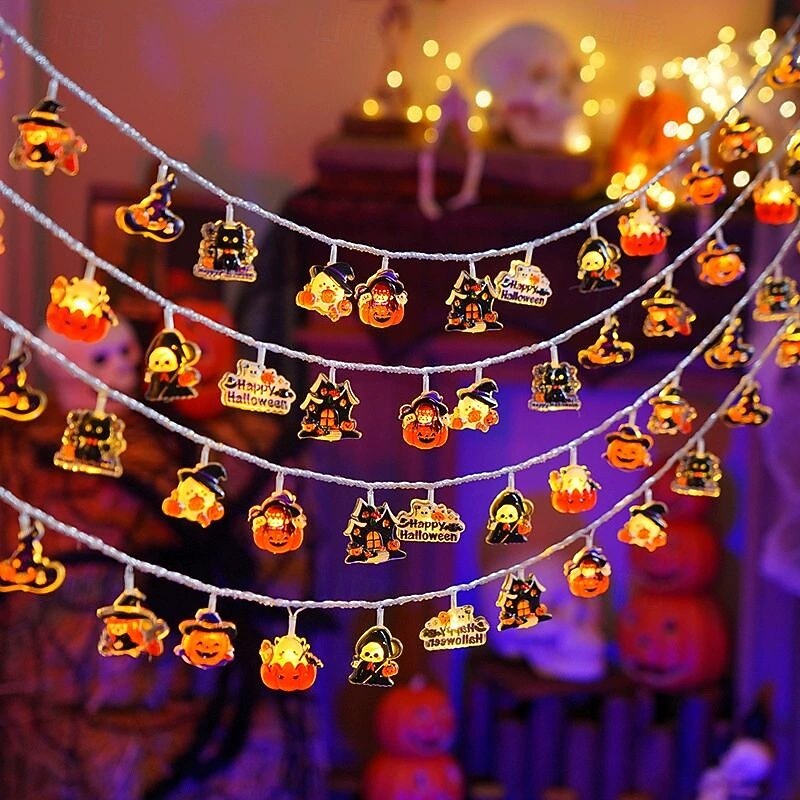 Halloween Pumpkin Ghost String Lights 1.5M 10LEDs Battery Powered Terrifying Scene Decoration Halloween Party Bar Haunted House Porch Garden Home Decor2