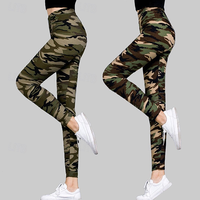 Women's Pants Trousers Leggings Cozy Leggings Streetwear Casual Ankle-Length High Waist Camouflage Elastic Waist Breathability Micro-elastic Vacation Street Daily Wear White / Green White Yellow Army