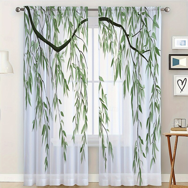 2 Pcs Purple Flower Pattern Sheer Curtains Rod Pocket Window Drapes Window Treatments For Bedroom Living Room Home Decoration Room Decoration2