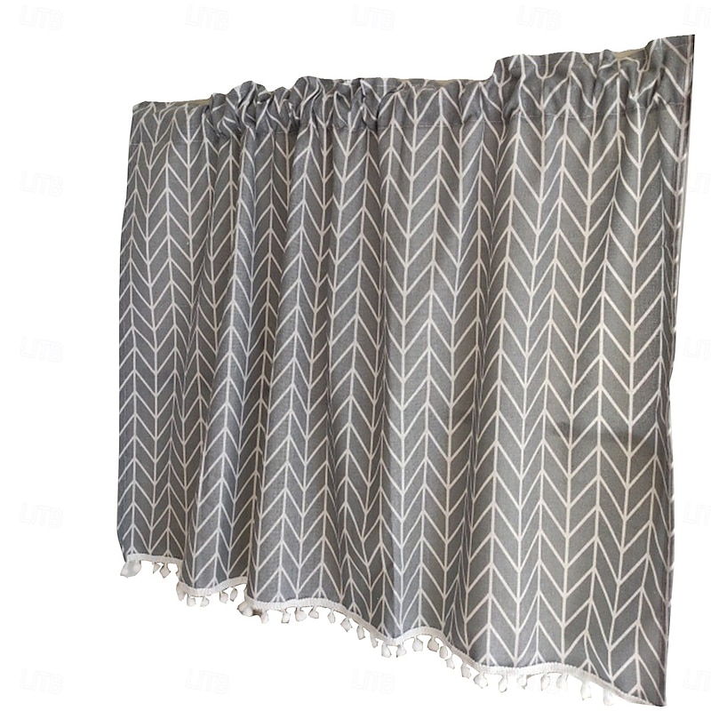 Curtain Drapes Gray Cotton Linen Sheer Short Curtains - Semi-Blackout Kitchen & Living Room Decor Drapes3