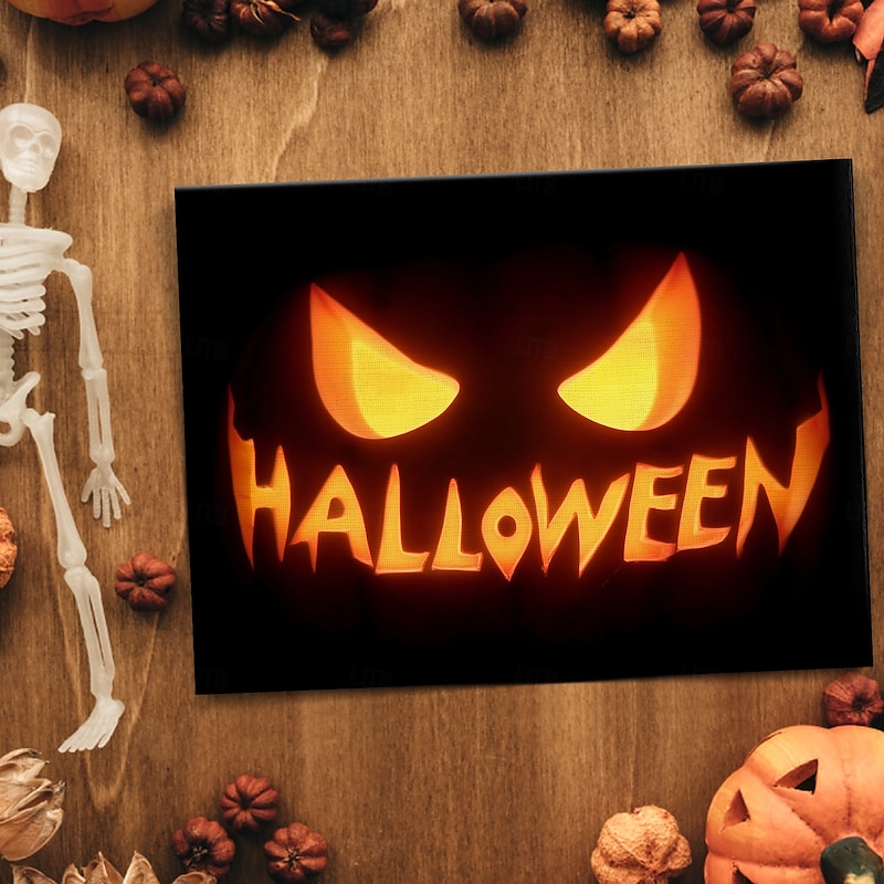 Halloween Pumpkin Face LED Canvas Wall Art - Battery Operated Lighted Wall Decor for 2025 Halloween home decoration light livingroom and bedroom3