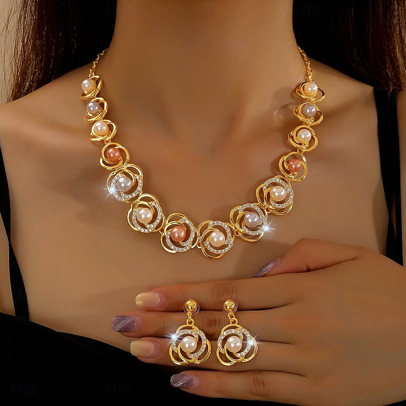 Bridal Jewelry Sets Two-piece Suit Pearl Zircon 1 Necklace Earrings Women's Vintage Personalized Classic Lovely Classic Ball Love Jewelry Set For Wedding Gift2