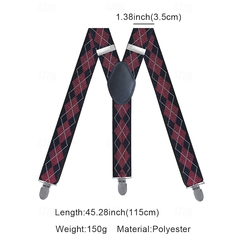 Men's Argyle Pattern Clip-On Suspenders – Classic Adjustable Elastic Braces for Wedding, Formal Events and Vintage Outfits3