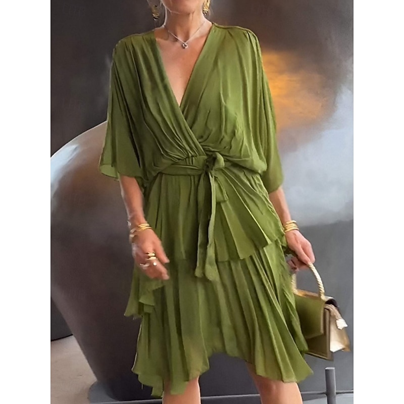 Women's Mini Dress Cocktail Dress Wedding Guest Dress Chiffon Fashion Modern Outdoor Vacation Regular Fit Plain 3/4 Length Sleeve V Neck Green Summer Spring Fall Autumn