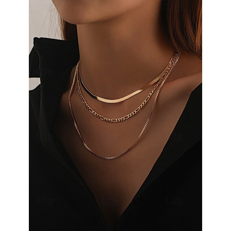 Women's Gold Layered Chain Necklace – Alloy Choker Set, Trendy Minimalist Jewelry for Parties, Dates and Night Out2