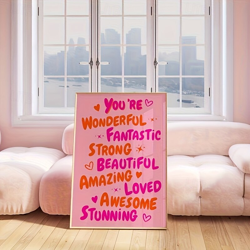 You Are Amazing Pink and Orange Poster - Funky 70s Retro Wall Art Trendy Printable Canvas for Dorm Room Decor Preppy Style Frameless Vertical Letter Print Artwork for Bedroom Living Room4